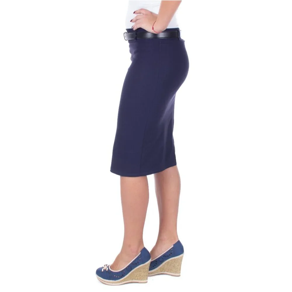Women Pencil Skirt with Belt, d-3018, Navy, Size S